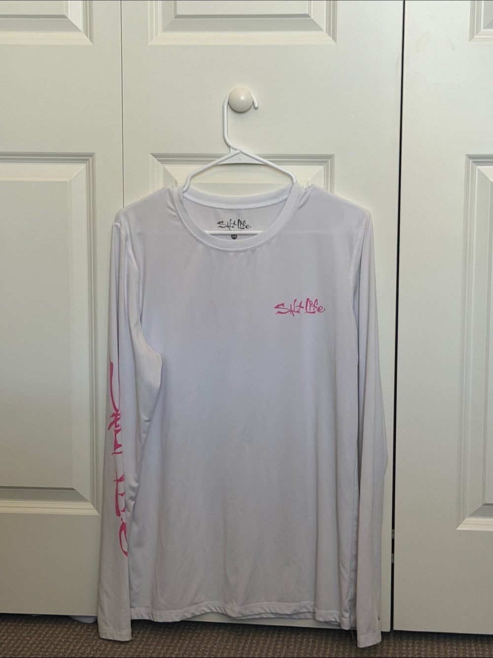 Salt Life Long Sleeve Performance Tee - White with Pink Logo